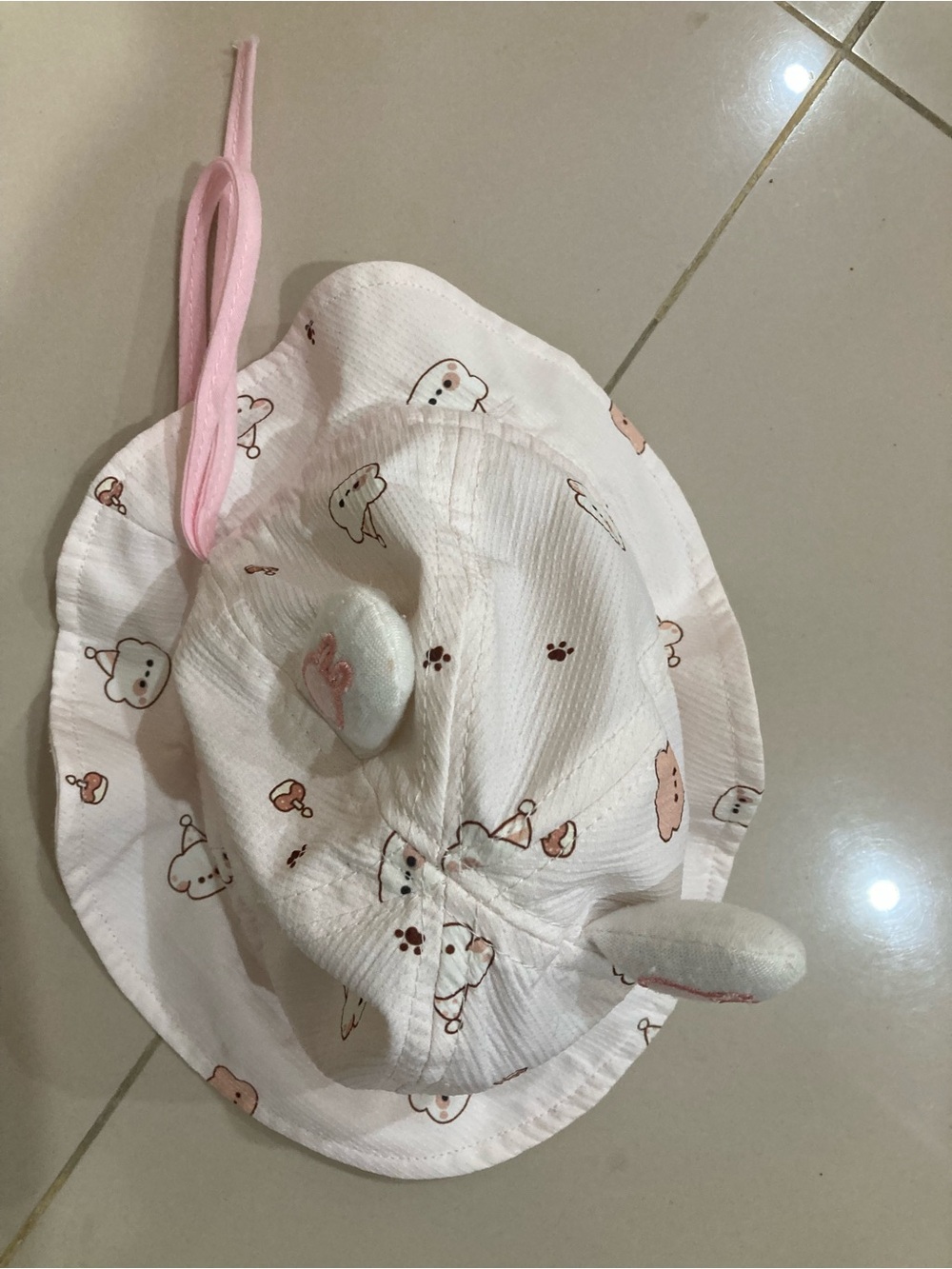 Kids Pink Bear Print Sun Hat with Ear Accents